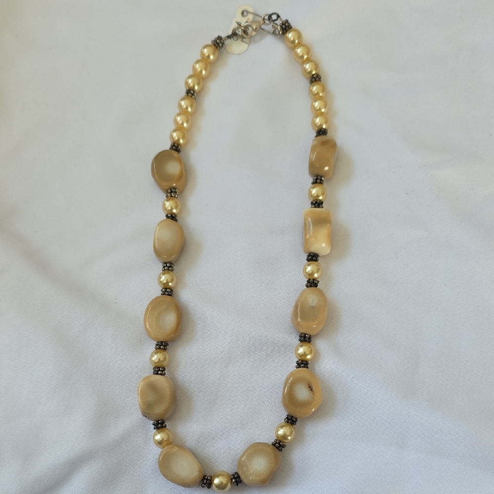 Elegant Gold and Cream Beaded Statement Necklace